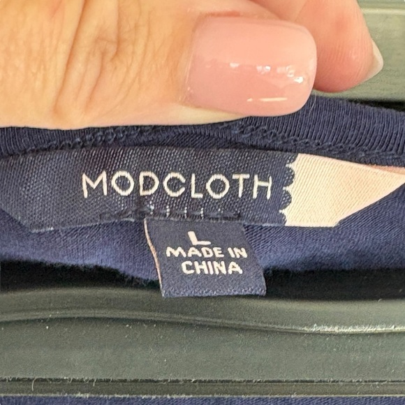 Modcloth Womens Navy Floral Pink Roses Dress Size Large Fit Flare - Picture 7 of 7